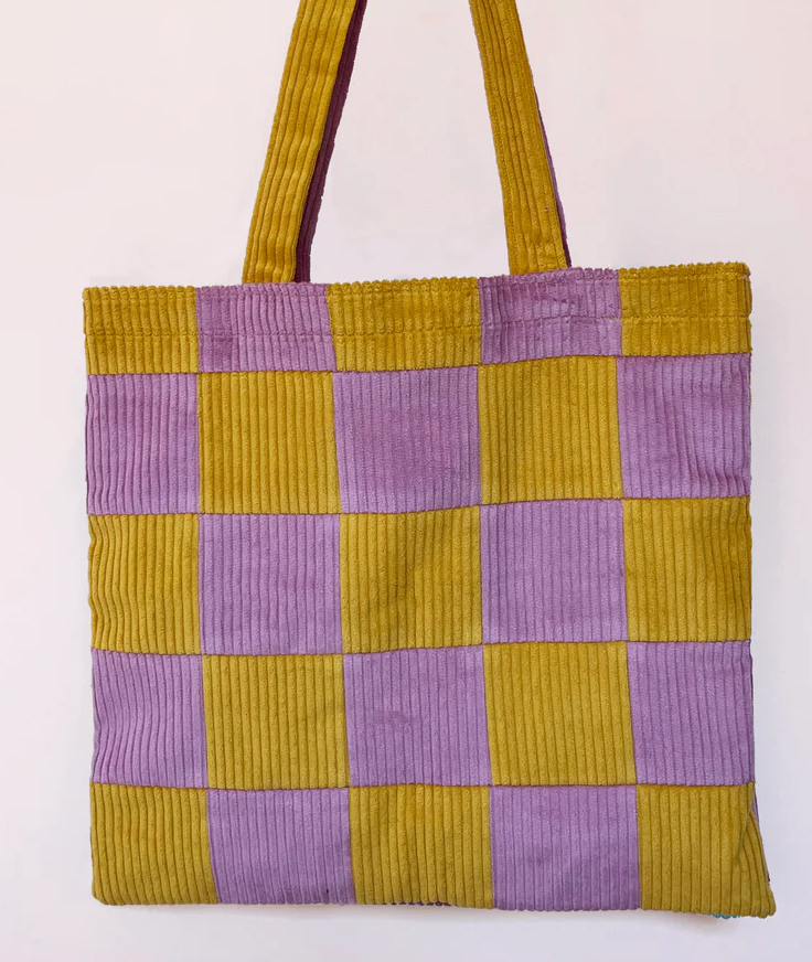 MUSTARD &DUSTY PINK CHECKERBOARD TOTE BAG