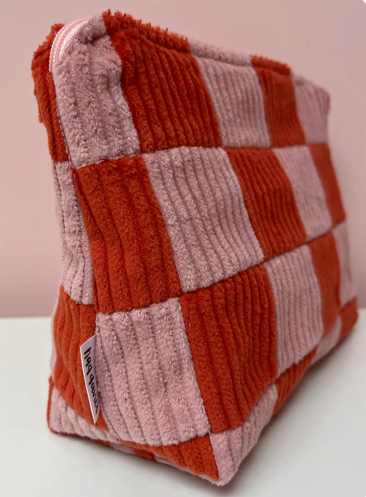 PINK AND ORANGE CHECKERBOARD LARGE POUCH