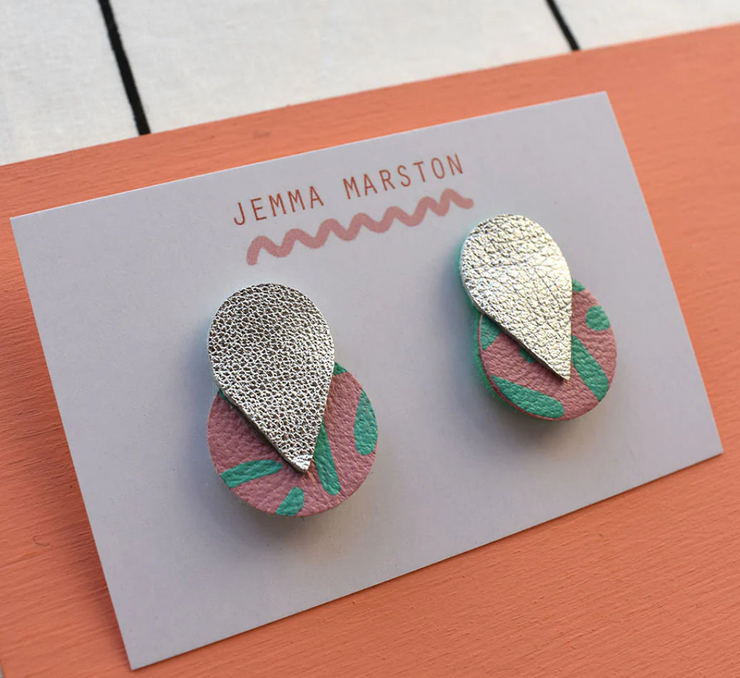 TEARDROP DOUBLE LEATHER STUD EARRINGS