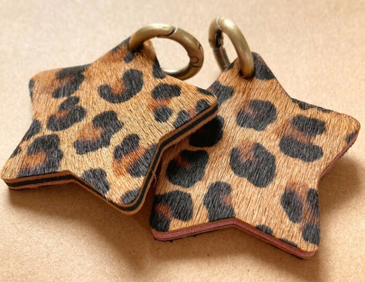 LEOPARD PRINT LEATHER STAR BAG CHARM/KEYRING