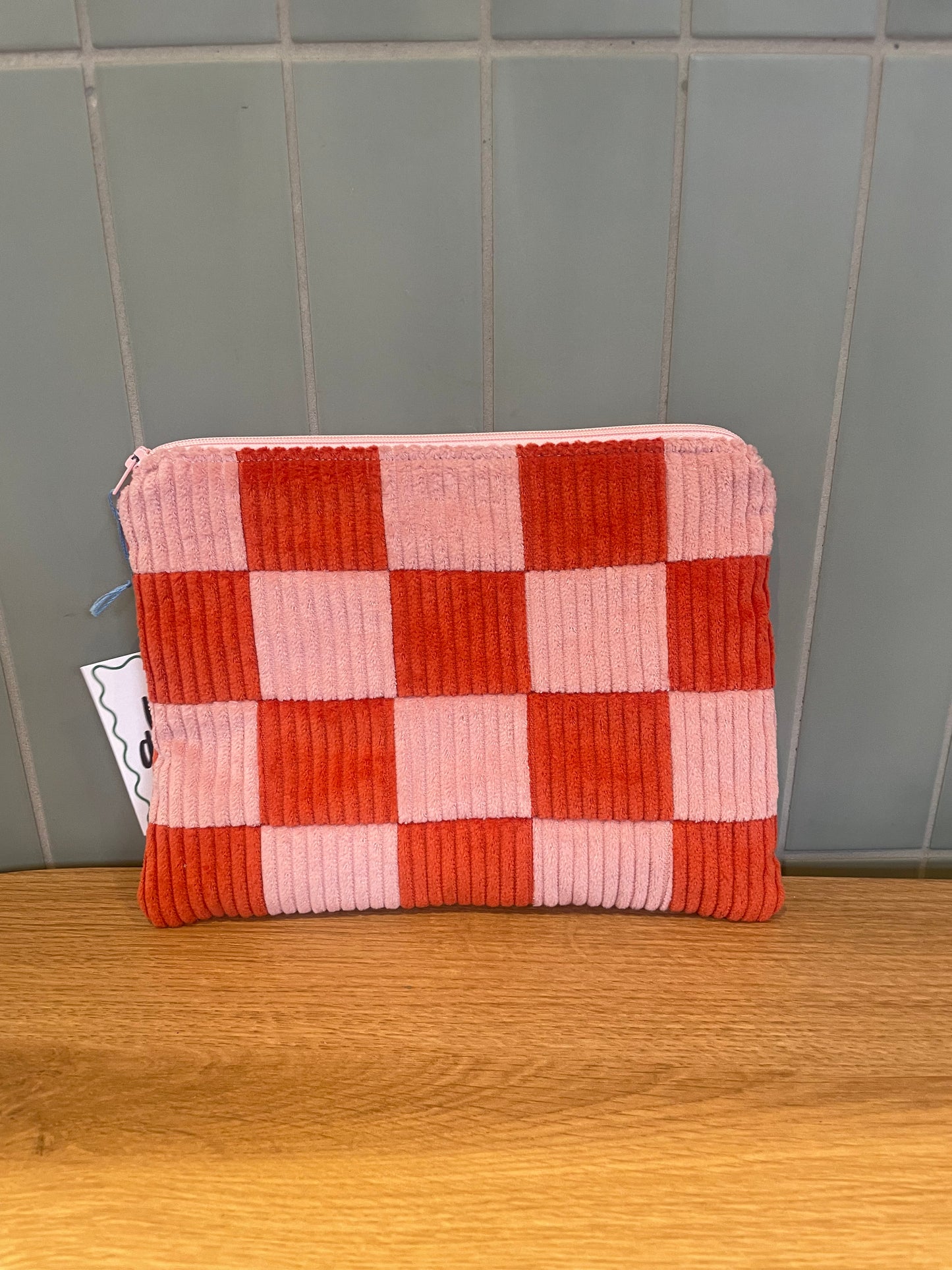 PINK AND ORANGE CHECKERBOARD FLAT POUCH
