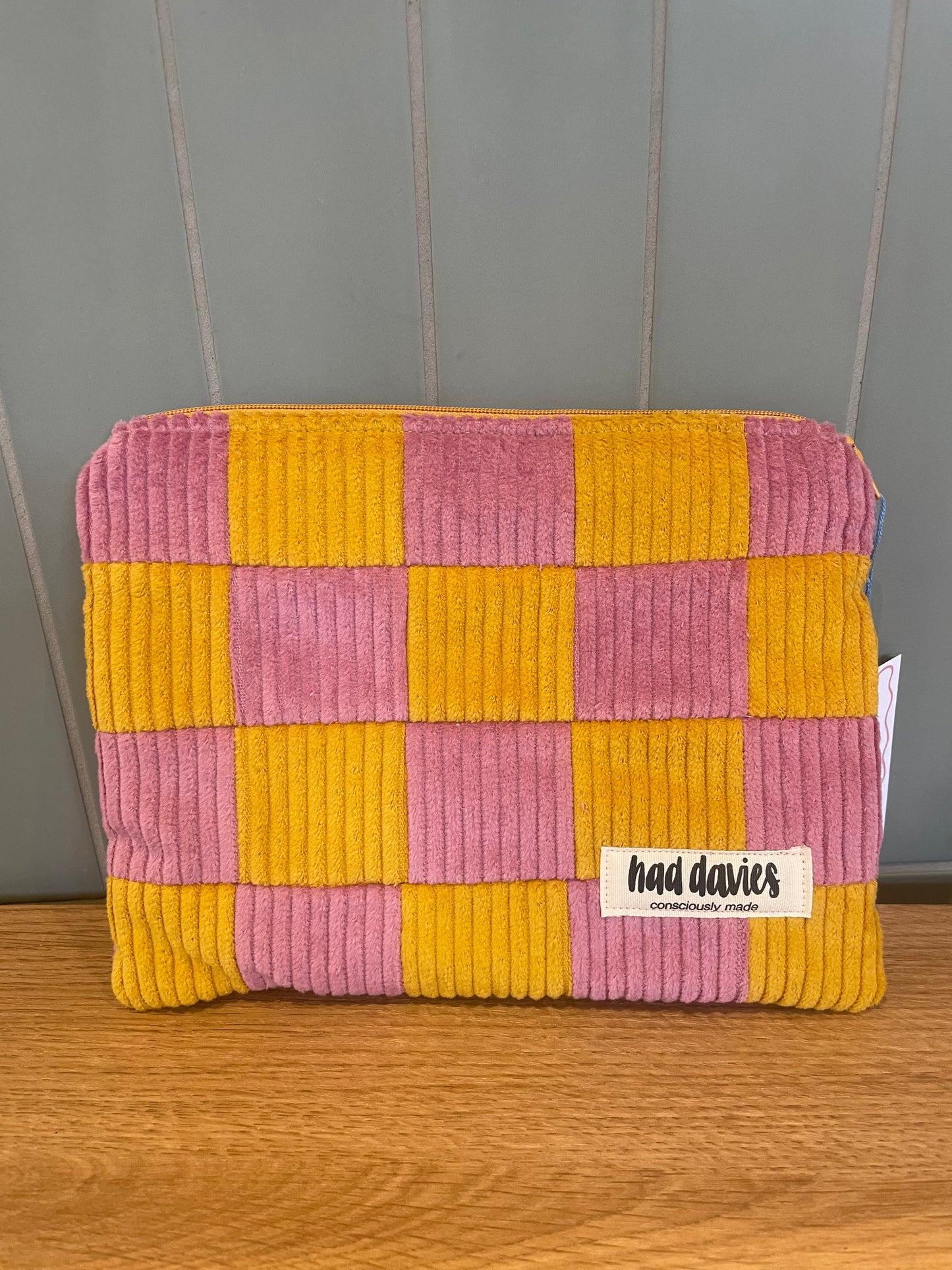 PINK AND MUSTARD CHECKERBOARD FLAT POUCH