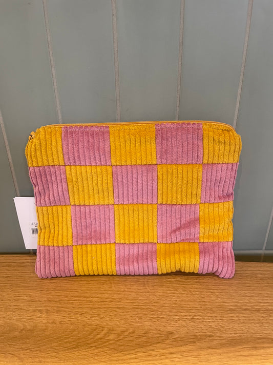 PINK AND MUSTARD CHECKERBOARD FLAT POUCH