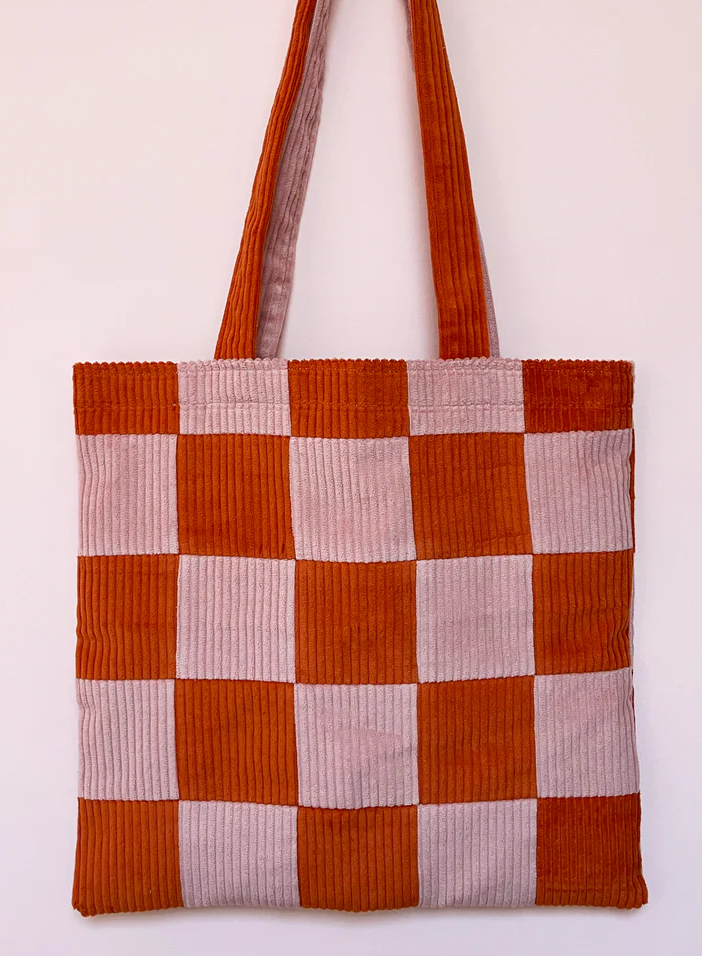 PINK & ORANGE CHECKERBOARD TOTE BAG