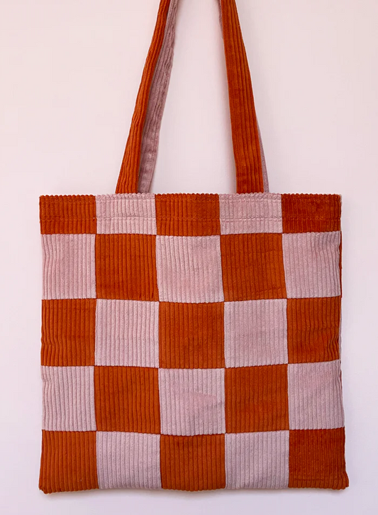 PINK & ORANGE CHECKERBOARD TOTE BAG