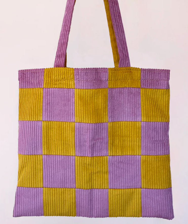 MUSTARD &DUSTY PINK CHECKERBOARD TOTE BAG