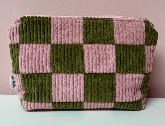PINK AND GREEN CHECKERBOARD LARGE POUCH