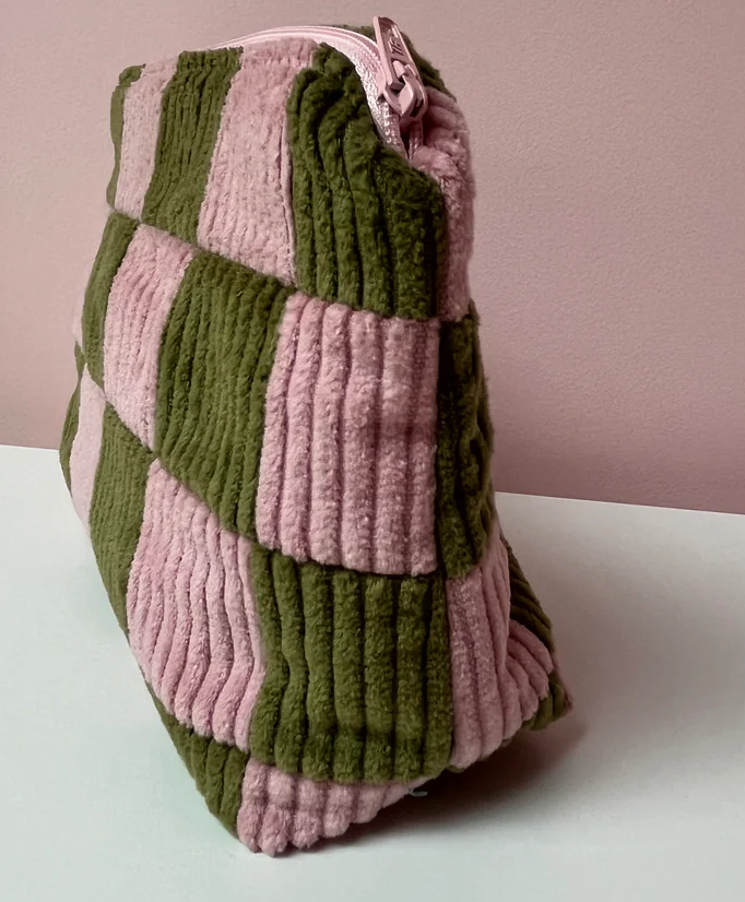 PINK AND GREEN CHECKERBOARD LARGE POUCH