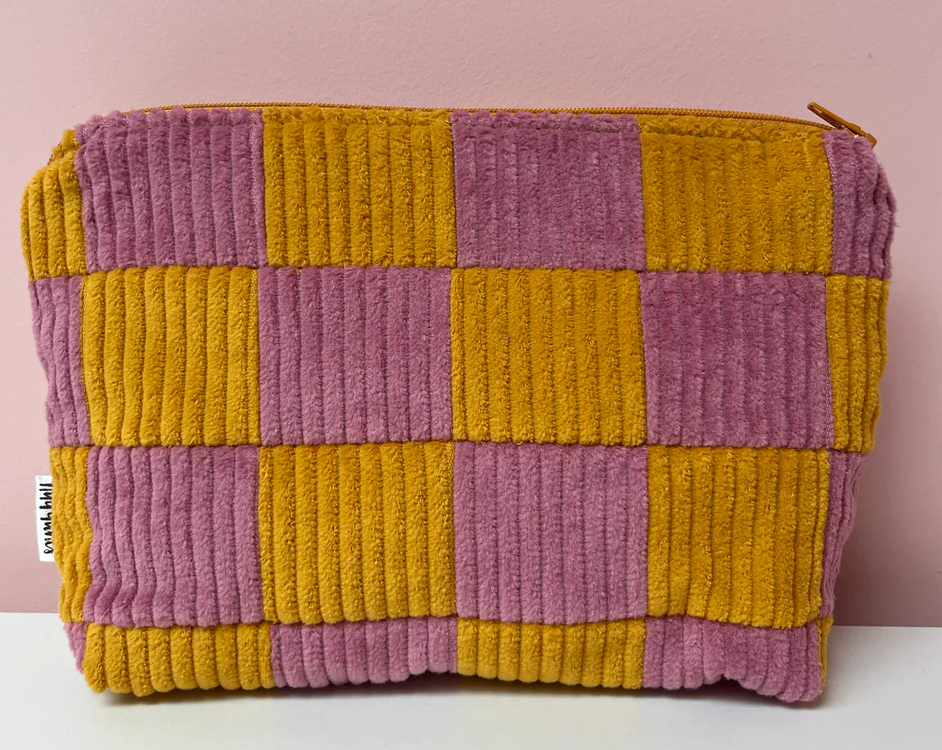 PINK AND MUSTARD CHECKERBOARD LARGE POUCH