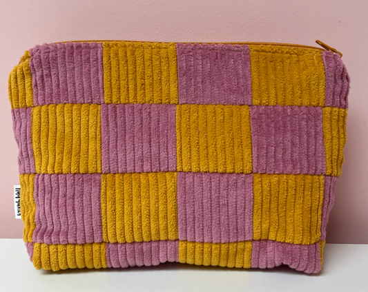 PINK AND MUSTARD CHECKERBOARD LARGE POUCH