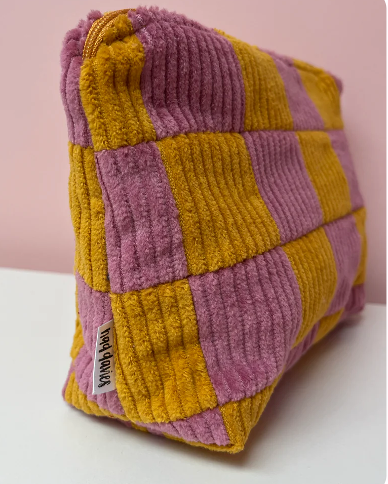 PINK AND MUSTARD CHECKERBOARD LARGE POUCH