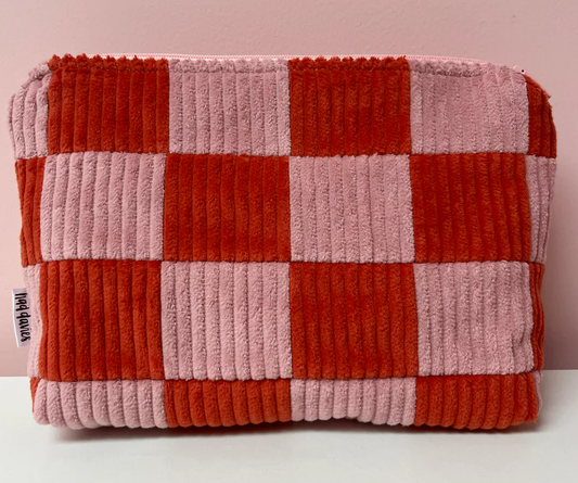 PINK AND ORANGE CHECKERBOARD LARGE POUCH