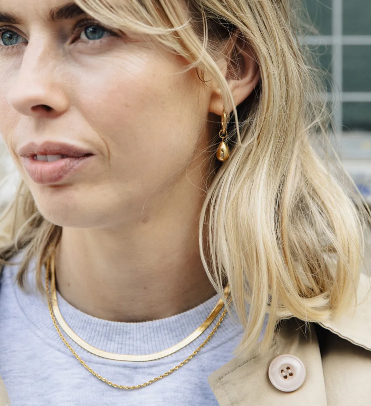 GOLD DROP HOOP EARRINGS